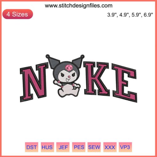 Nike Kuromi embroidery design featuring Kuromi x My Melody characters in digital stitching on vibrant fabric.