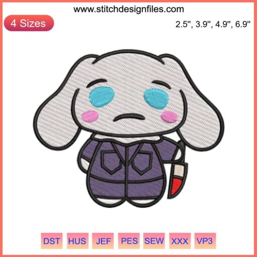 Cinnamoroll Halloween Embroidery Design: Adorable digital stitching featuring Cinnamoroll in Halloween costume. Perfect for cute decor.