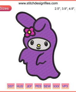 My Melody Ghost Embroidery Design | Sanrio Halloween Digital Stitching - Cute My Melody as a ghost in Halloween style, embroidery art.