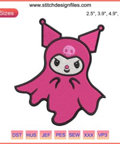 Kuromi Ghost Embroidery Design: Sanrio Halloween Digital Stitching featuring Kuromi in ghost form, perfect for spooky crafts.