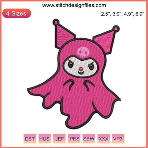 Kuromi Ghost Embroidery Design: Sanrio Halloween Digital Stitching featuring Kuromi in ghost form, perfect for spooky crafts.