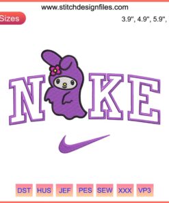 Nike x My Melody Ghost Embroidery Design, Halloween Sanrio Stitches, Cute Ghost and My Melody in Full Moon for Digital Crafting