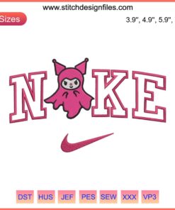 Nike x Kuromi Ghost Embroidery Design: Halloween Sanrio, playful ghost stitching, unique Nike collab, digital download.