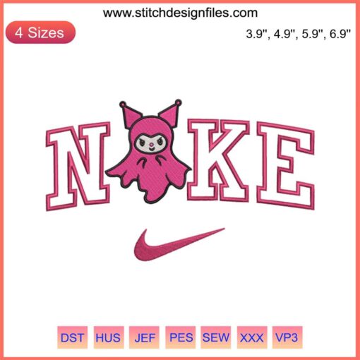 Nike x Kuromi Ghost Embroidery Design: Halloween Sanrio, playful ghost stitching, unique Nike collab, digital download.