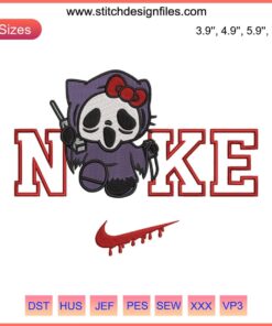 "Ghostface cat in Nike shoes & pumpkin, Halloween embroidery pattern, spooky stitching, digital design, Kitty Ghostface"