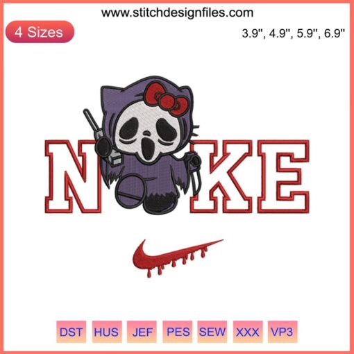 "Ghostface cat in Nike shoes & pumpkin, Halloween embroidery pattern, spooky stitching, digital design, Kitty Ghostface"