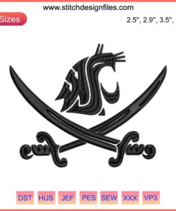 WSU Pirate Swing Your Sword Embroidery Design - Washington State Cougars Football Digitizing File, Sports Embroidery Pattern