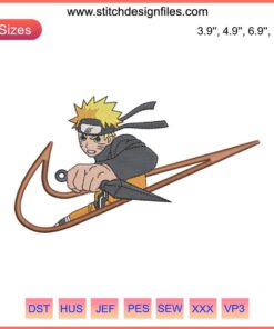 Naruto Embroidery Design: Anime Ninja in Motion, Nike Style, Digital Download | Unique Embroidered Art for Apparel