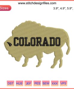 Embroidery design featuring Buffalo Colorado University logo with a buffalo motif, perfect for Colorado game day stitching projects.