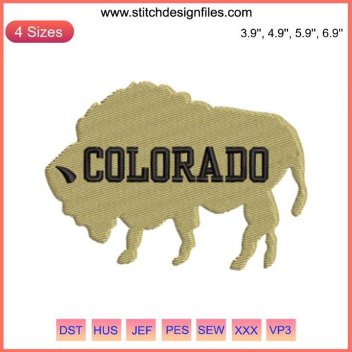 Embroidery design featuring Buffalo Colorado University logo with a buffalo motif, perfect for Colorado game day stitching projects.
