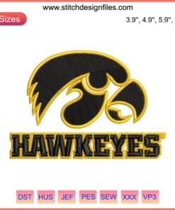 Iowa Hawkeyes Football Embroidery Design featuring Iowa Hawkeyes Logo | Digital Stitching for Sports Fans