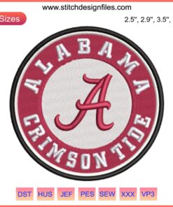 Alabama Crimson Tide Logo Embroidery Design, American Football Digital Stitching, Collegiate Sports Emblem, Team Spirit Sewing Pattern