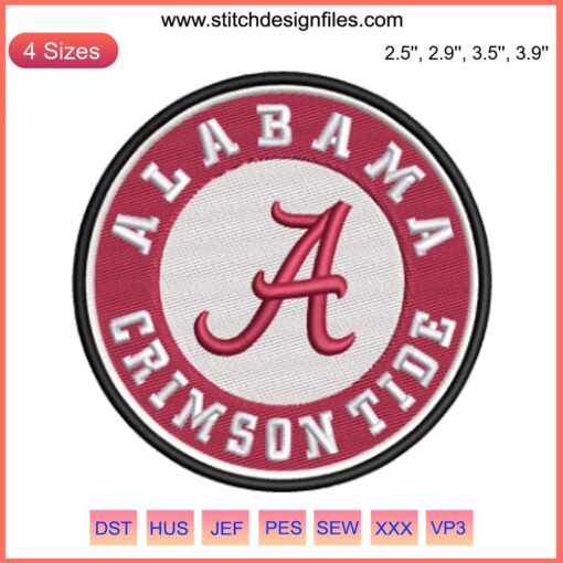 Alabama Crimson Tide Logo Embroidery Design, American Football Digital Stitching, Collegiate Sports Emblem, Team Spirit Sewing Pattern