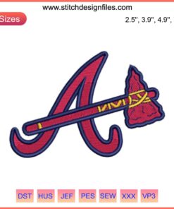 Atlanta Braves Logo Embroidery Design: American Baseball Digital Stitching, Bold A Letter, Red and Blue Thread, Sports Team Emblem
