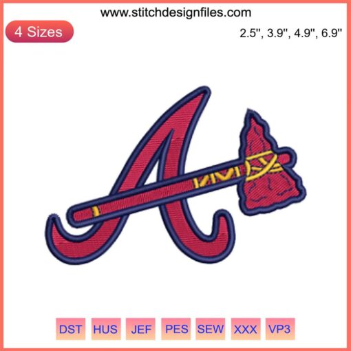 Atlanta Braves Logo Embroidery Design: American Baseball Digital Stitching, Bold A Letter, Red and Blue Thread, Sports Team Emblem