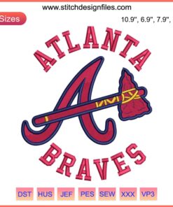Atlanta Braves MLB Embroidery Design - American Baseball Digital Stitching, featuring iconic logo and detailed stitch pattern.