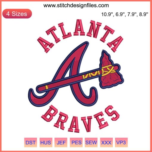 Atlanta Braves MLB Embroidery Design - American Baseball Digital Stitching, featuring iconic logo and detailed stitch pattern.