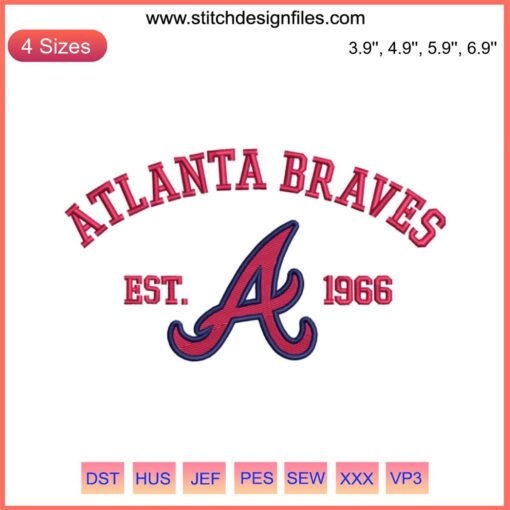 Atlanta Braves Est 1966, MLB Baseball Embroidery Design, Digital Stitching, Unique Braves Fan Gift, Vintage Style Logo