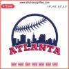 "Atlanta Baseball Skyline Embroidery Design: MLB Digital Stitching featuring iconic landmarks, perfect for baseball fans."