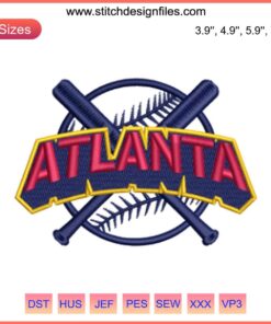 Atlanta Braves Baseball Embroidery Design | MLB Digitizing File featuring classic Atlanta team logo in vibrant stitches