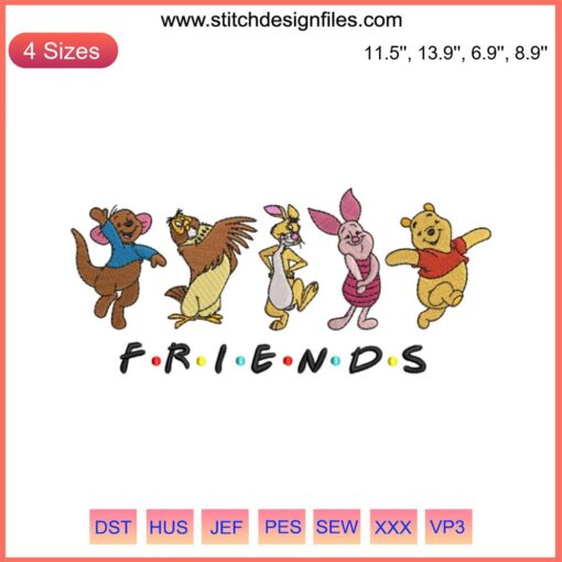 Winnie the Pooh and Friends Disney Embroidery Design, Digital Stitching, Funny Cartoon Pattern, Sewing Craft Decor, Animated Template