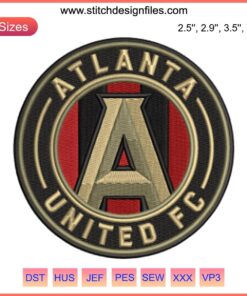 Atlanta United FC Logo Embroidery Design, American Football Digital Stitching, Red and Black Badge with Gold Accent