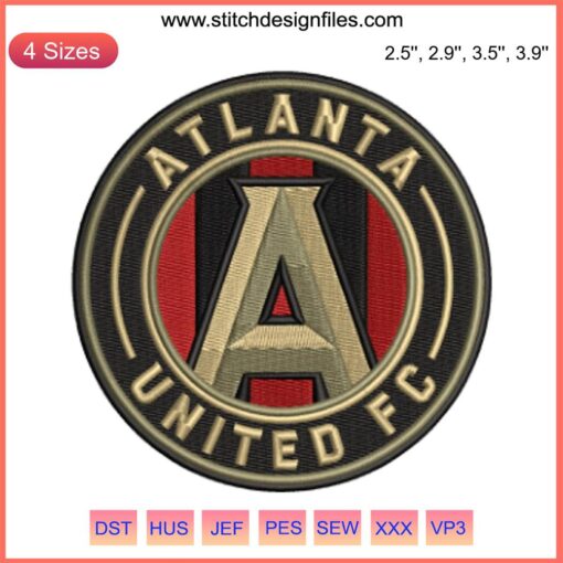 Atlanta United FC Logo Embroidery Design, American Football Digital Stitching, Red and Black Badge with Gold Accent
