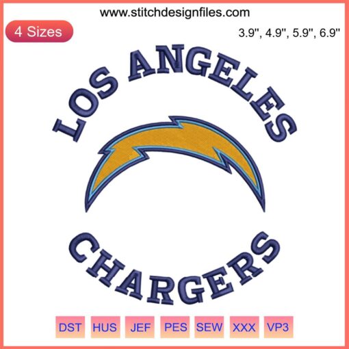 Los Angeles Chargers NFL Embroidery Design, featuring bold American football stitching, perfect for digital crafting.