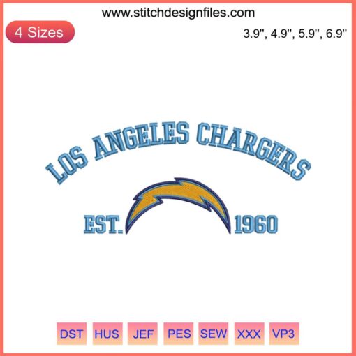 Los Angeles Chargers Est 1960 Embroidery Design, NFL Chargers Digital Stitching, Vintage Football, Team Spirit, NFL Fan Art.