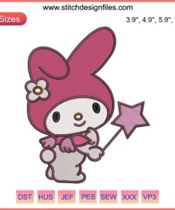 Sanrio My Melody Magician Embroidery Design - Adorable My Melody in magician outfit, perfect for digital stitching projects.