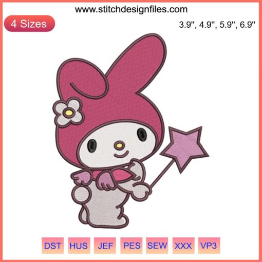 Sanrio My Melody Magician Embroidery Design - Adorable My Melody in magician outfit, perfect for digital stitching projects.