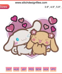 Cinnamoroll & Buddy Embroidery Design: Adorable Sanrio Cartoon Stitch, Cute DIY Digital Pattern, Kawaii Textile Art.