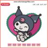 Kuromi Heart Cute Embroidery Design featuring Sanrio cartoon character Kuromi inside a heart shape for digital stitching.