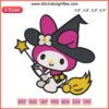Cute Melody Witch embroidery design featuring Sanrio's My Melody in witch attire, perfect for digital stitching projects.