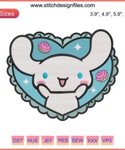 Sanrio Cinnamoroll Heart Embroidery Design | Kawaii Character Embroidery File | Cute Cinnamoroll Digitizing Design