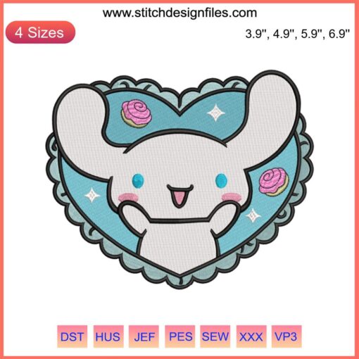 Sanrio Cinnamoroll Heart Embroidery Design | Kawaii Character Embroidery File | Cute Cinnamoroll Digitizing Design