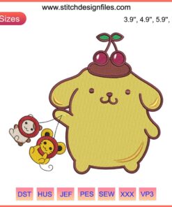 Sanrio Pompompurin Cute Embroidery Design featuring Pompompurin and friends in a fun digital stitching pattern.