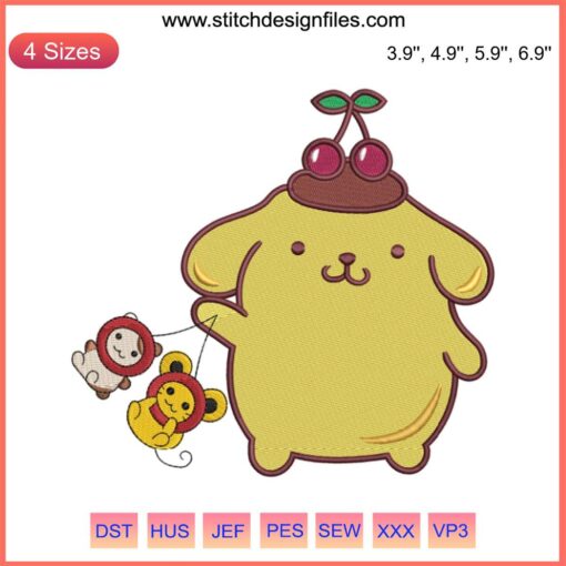 Sanrio Pompompurin Cute Embroidery Design featuring Pompompurin and friends in a fun digital stitching pattern.