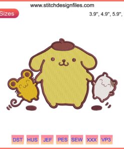Pompompurin and Friends Embroidery Design featuring Sanrio Muffin and Scone, digital stitching pattern, kawaii embroidery.