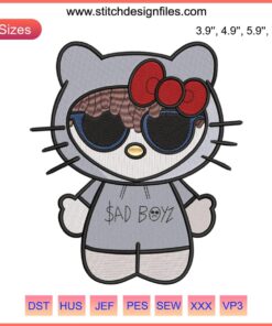 Hello Kitty Sad Boyz Embroidery File: Kitty Junior H in Music Theme, Perfect for Creative Needlework Projects.
