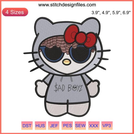 Hello Kitty Sad Boyz Embroidery File: Kitty Junior H in Music Theme, Perfect for Creative Needlework Projects.