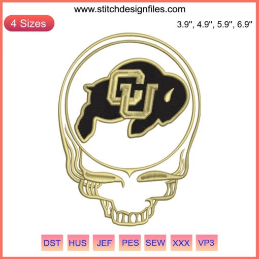 Skull University of Colorado Buffaloes Embroidery Design, Steal Your Face 2023 Digital Stitching, Iconic Sports Logo Embroidery