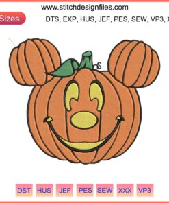 Mickey Pumpkin Embroidery Design, Disney Halloween Machine File, Instant Download, Cute Pumpkin with Mickey Ears, Sewable Pattern