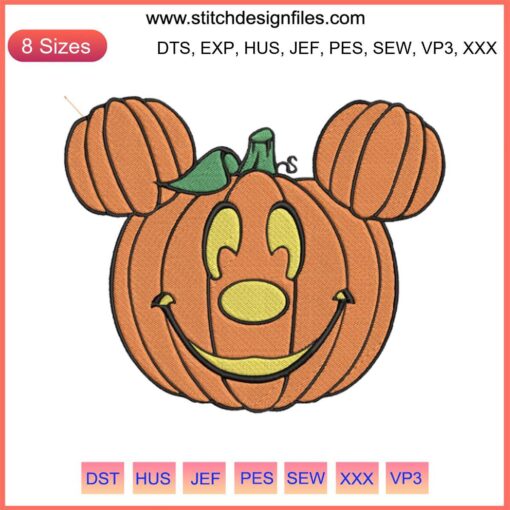Mickey Pumpkin Embroidery Design, Disney Halloween Machine File, Instant Download, Cute Pumpkin with Mickey Ears, Sewable Pattern