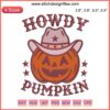 Howdy Pumpkin embroidery design features a cowboy hat-wearing pumpkin with Halloween stitching, perfect for festive crafts.