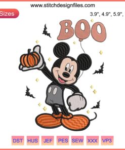Disney Mickey Boo Balloon Embroidery Design: Spooky Halloween Stitching for Parties, Perfect for Pumpkin-Themed Decor.