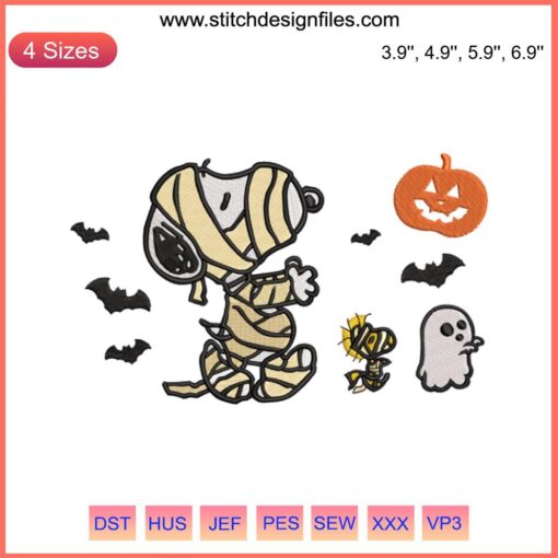 Halloween Peanuts Snoopy Mummy Embroidery Design | Cute, Funny Halloween Embroidery with Snoopy Wrapped as Mummy
