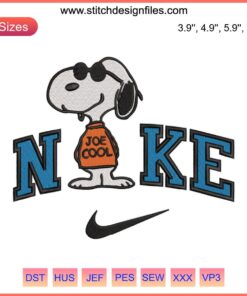 Snoopy Joe Cool Embroidery Design, Funny Digital Stitching, Nike Style, Cartoon Embroidery, Peanuts Character Patch