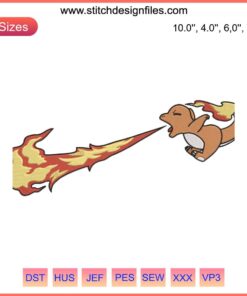 Pokemon Lizardon Embroidery Design featuring Nike branding, seamless digital download, perfect for embroidery enthusiasts.