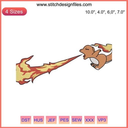 Pokemon Lizardon Embroidery Design featuring Nike branding, seamless digital download, perfect for embroidery enthusiasts.